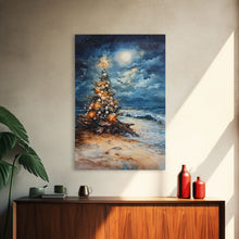 Cargar imagen en el visor de la galería, Christmas Tree On The Beach, Framed Canvas Print, gallery wall, Christmas Poster, Xmas Prints