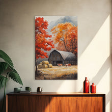 Cargar imagen en el visor de la galería, Fall Decor, Barn Amongst The Falling Leaves, Farmhouse Decor, Fall Art, Autumn Decor, Thanksgiving Seasonal Wall Art
