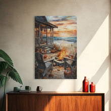 Load image into Gallery viewer, Beach Campfire On The Fall, Framed Canvas Print, Boho Beach Art Nautical Decor, Modern Christmas / Thanksgiving Gift Wall Art