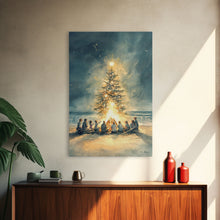 Cargar imagen en el visor de la galería, Christmas Beach Bonfire Framed Canvas Print, Christmas Painting Wall Art, Christmas Handmade Art, Best Gift Christmas Decor