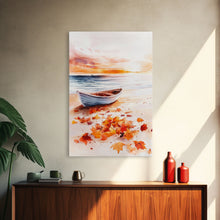 Carregar imagem no visualizador da galeria, Canoe On A Serene Fall Lake, Framed Canvas Print, Autumn Decor, Fall Wall Art, Fall Poster, Autumn Prints Wall Art