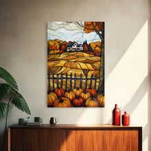 Load image into Gallery viewer, Cozy Fall Farmhouse With Pumpkins Framed Canvas Print Autumn Wall Art Country Farmhouse Decor Best Gift Idea Above Sofa Seasonal Art