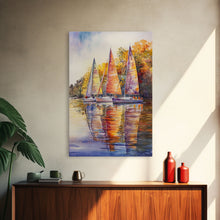 Load image into Gallery viewer, Colorful Sailboats Reflected On Water Framed Canvas Print Fall Nautical Wall Art Coastal Decor Best Gift Idea Holiday Wall Art