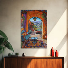 Load image into Gallery viewer, Cozy Southwestern Patio Framed Canvas Print Colorful Courtyard Best Gift Idea Home Decor Bright Seasonal Art Above Sofa Wall Art