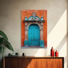 Cargar imagen en el visor de la galería, Change1 Mexican Wall Art, Colorful Mexican Door Architecture Painting Framed Canvas Print, Traditional Hacienda Architecture, Ready To Hang