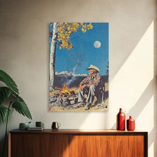 Load image into Gallery viewer, Cowboy in Snowy Sunset Landscape Canvas Print, Winter Wall Art, Seasonal Western Decor, Holiday Gift, Christmas Wall Art, Canvas Print