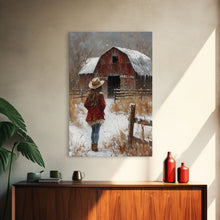 Load image into Gallery viewer, Country Girl with Falling Leaves Canvas Print, Autumn Wall Art, Farmhouse Holiday Decor, Fall Decor, Trendy Wall Art, Framed Canvas Print