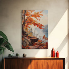 Carregar imagem no visualizador da galeria, Fall In The Virginia Mountains - Framed Canvas Print - Autumn Leaves Falling On The Mountain Lake Landscape