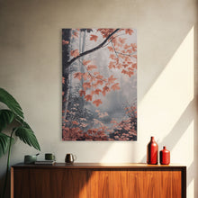 Carregar imagem no visualizador da galeria, Framed Canvas Print of Fall Leaves on Branches in Misty Forest, Moody Landscape Wall Art, Fall Decor, Gift Idea, Farmhouse Seasonal Art