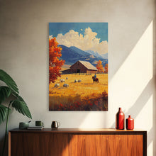 Load image into Gallery viewer, Cowboy Herding Cattle Framed Canvas Print Rustic Autumn Landscape With Barn And Vibrant Fall Colors Perfect Country Christmas Decor Art