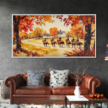 Cargar imagen en el visor de la galería, Fall farmhouse wall art Framed Canvas Print equestrian scene autumn country decor cozy farmhouse holiday decor above sofa art gift idea