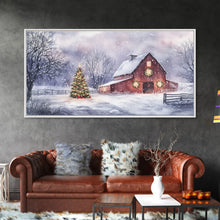 Load image into Gallery viewer, Christmas decor farmhouse Framed Canvas Print snowy barn scene holiday wall art Christmas tree decor best gift Christmas holiday home decor
