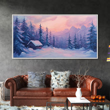 Load image into Gallery viewer, Cozy Cabin Surrounded By Winter Trees Tall Art Framed Canvas Print Serene Snowy Forest Cabin Landscape With Warm Interior Lights