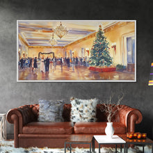 Load image into Gallery viewer, Elegant Ballroom Christmas Party Scene, Framed Canvas Print, Holiday Wall Art, Christmas Decor, Wall Art, Seasonal Decor, Best Gift Idea
