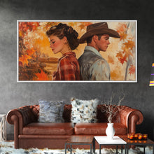 Carregar imagem no visualizador da galeria, Framed Canvas Print Cowboy Gazing Over Snowy Landscape Western Horse Rider Winter Mountain Art Winter Wonderland Wall Art