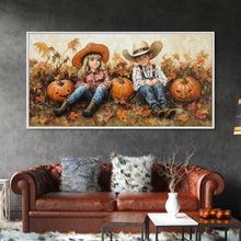 Carregar imagem no visualizador da galeria, Framed Canvas Print Cowboy On Horse Overlooking Fall Mountain Peaks Western Horse Rider Autumn Scenic Wall Art Fall Colors
