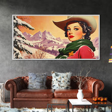 Carregar imagem no visualizador da galeria, Framed Canvas Print winter wonderland scene, snow-covered trees and a peaceful horizon, serene holiday wall art ideal rustic Christmas decor