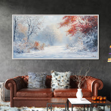 Load image into Gallery viewer, Cozy Cabin in the Snow Framed Canvas Print, Ideal Christmas Holiday Wall Art for Winter Wonderland Decor and Festive Home Interiors
