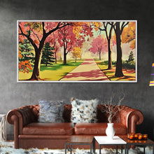 Load image into Gallery viewer, Colorful Autumn Path Canvas Print, Fall Park Scene Wall Art, Modern Farmhouse Autumn Decor, Holiday Art, Best Seasonal Gift Idea