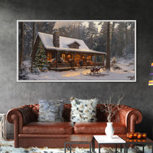 Load image into Gallery viewer, Cozy Christmas Cabin in Woods Framed Canvas Print - Rustic Christmas Decor and Winter Wonderland Scene with Holiday Wall Art