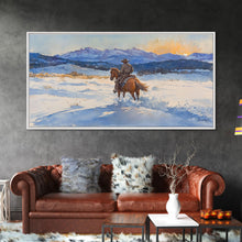 Load image into Gallery viewer, Cowboy In Golden Light Framed Canvas Print Tall Art Autumn Country Landscape Fall Decor Rustic Western Wall Art Farmhouse Decor Gift