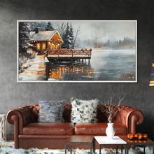 Load image into Gallery viewer, Beach house porch with Christmas garland and seashells, Framed Canvas Print festive tropical decorations, perfect coastal Christmas wall art