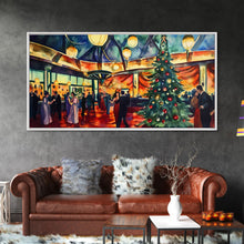 Load image into Gallery viewer, Elegant ballroom Christmas tree with dancing couples, framed canvas print vibrant holiday party decor perfect seasonal wall art