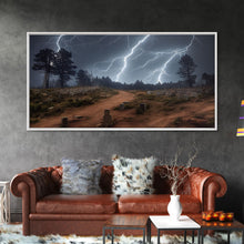 Carregar imagem no visualizador da galeria, Gloomy Haunted Graveyard At Night, Lightning Storm, Halloween Cemetery Art, ready to hang canvas print wall art