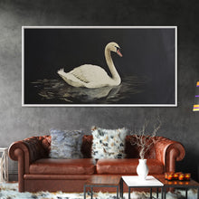Load image into Gallery viewer, White Swan On A Black Lake, Victorian Style Vintage Art, Framed Canvas Print, Antique Art Reproduction, Traditional Wall Art