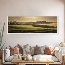 Load image into Gallery viewer, Italian Countryside at Sunset, Extra Large Wall Art, Framed Panoramic Canvas Print, Framed Wall Decor