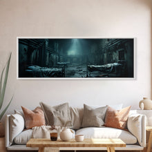 Load image into Gallery viewer, An Abandoned Insane Asylum, Canvas Print Framed Halloween Art, Spooky Decor Panoramic Halloween Art, Halloween Wall Art, Halloween Art Print