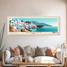 Load image into Gallery viewer, Amorgos, Greece Panoramic Print, Vacation Gift, Greece Wall Art, Beach Painting, Beach Decor, Large Wall Art, Wood Frame Art