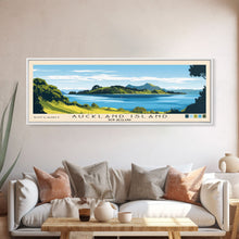 Load image into Gallery viewer, Auckland Island, New Zealand Panoramic Beach Print, Vacation Gift, New Zealand Wall Art, Beach Painting, Beach Decor, Beach Painting