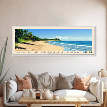 Load image into Gallery viewer, Blue Beach La Chiva, Puerto Rico Panoramic Beach Print, Vacation Gift, Puerto Rico Wall Art, Framed Canvas Print, Framed Beach Painting