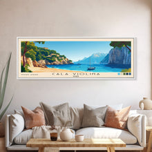 Carregar imagem no visualizador da galeria, Cala Violina, Italy Panoramic Beach Print, Vacation Gift, Italy Wall Art, Framed Canvas Print, Framed Beach Painting