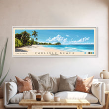 Carregar imagem no visualizador da galeria, Carlisle Beach, Barbados Panoramic Beach Print, Vacation Gift, Barbados Wall Art, Framed Canvas Print, Framed Beach Painting