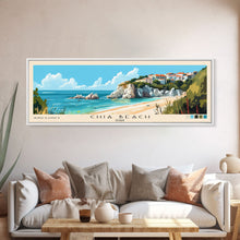 Cargar imagen en el visor de la galería, Chia Beach, Italy Panoramic Beach Print, Vacation Gift, Italy Wall Art, Framed Canvas Print, Framed Beach Painting