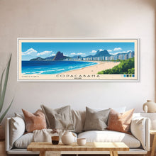 Load image into Gallery viewer, Copacabana, Brazil Panoramic Beach Print, Vacation Gift, Brazil Wall Art, Framed Canvas Print, Framed Beach Painting