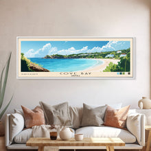 Load image into Gallery viewer, Cove Bay, Anguila Panoramic Beach Print, Vacation Gift, Anguila Wall Art, Framed Canvas Print, Framed Beach Painting