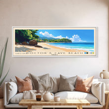 Load image into Gallery viewer, Doctor’s Cave Beach, Jamaica Panoramic Print, Vacation Gift, Jamaica Wall Art, Beach Painting, Beach Decor, Large Wall Art, Wood Frame Art