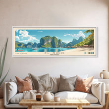 Load image into Gallery viewer, El Nido, Philippines Panoramic Print, Vacation Gift, Philippines Wall Art, Beach Painting, Beach Decor, Large Wall Art, Wood Frame Art