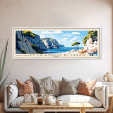 Load image into Gallery viewer, Les Calanques de Cassis, France Panoramic Print, Vacation Gift, France Wall Art, Beach Painting, Beach Decor, Large Wall Art, Wood Frame Art