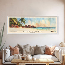 Load image into Gallery viewer, Anse Soleil, Seychelles Watercolor Beach Print, Vacation Gift, Seychelles Wall Art, Framed Canvas Print, Framed Beach Painting