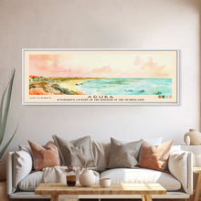 Load image into Gallery viewer, Aruba, autonomous country of the Kingdom of the Netherlands Watercolor Beach Print, Vacation Gift, autonomous country of the Kingdom of the Netherlands Wall Art, Framed Canvas Print, Framed Beach Painting