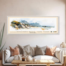 Load image into Gallery viewer, Boulders Beach, Cape Town, South Africa Watercolor Print, Vacation Gift, South Africa Wall Art, Beach Painting, Beach Decor, Large Wall Art, Wood Frame Art