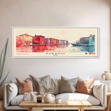 Load image into Gallery viewer, Burano, Italy Watercolor Print, Vacation Gift, Italy Wall Art, Beach Painting, Beach Decor, Large Wall Art, Wood Frame Art
