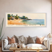 Load image into Gallery viewer, Cornwall Beach, Jamaica Watercolor Beach Print, Vacation Gift, Jamaica Wall Art, Framed Canvas Print, Framed Beach Painting