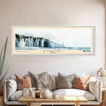 Load image into Gallery viewer, Étretat, France Watercolor Print, Vacation Gift, France Wall Art, Beach Painting, Beach Decor, Large Wall Art, Wood Frame Art