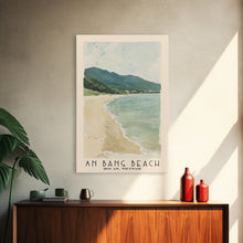 Load image into Gallery viewer, An Bang Beach, Hoi An, Vietnam Watercolor Beach Print, Vacation Gift, Hoi An, Vietnam Wall Art, Framed Canvas Print, Framed Beach Painting