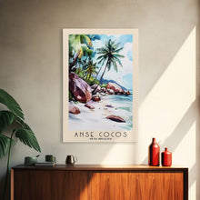 Load image into Gallery viewer, Anse Cocos, Seychelles Watercolor Beach Print, Vacation Gift, Seychelles Wall Art, Beach Painting, Beach Decor, Beach Painting